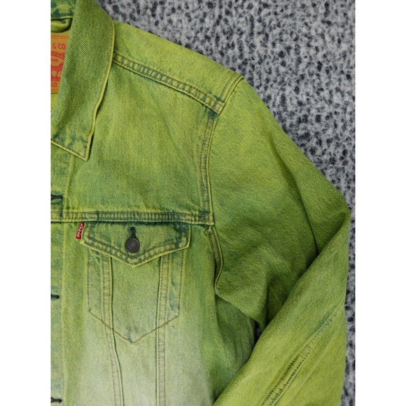 Levi's Type 3 Mens Lime Green Ombre Denim Trucker Jacket Heart Patch Size L - Picture 3 of 11